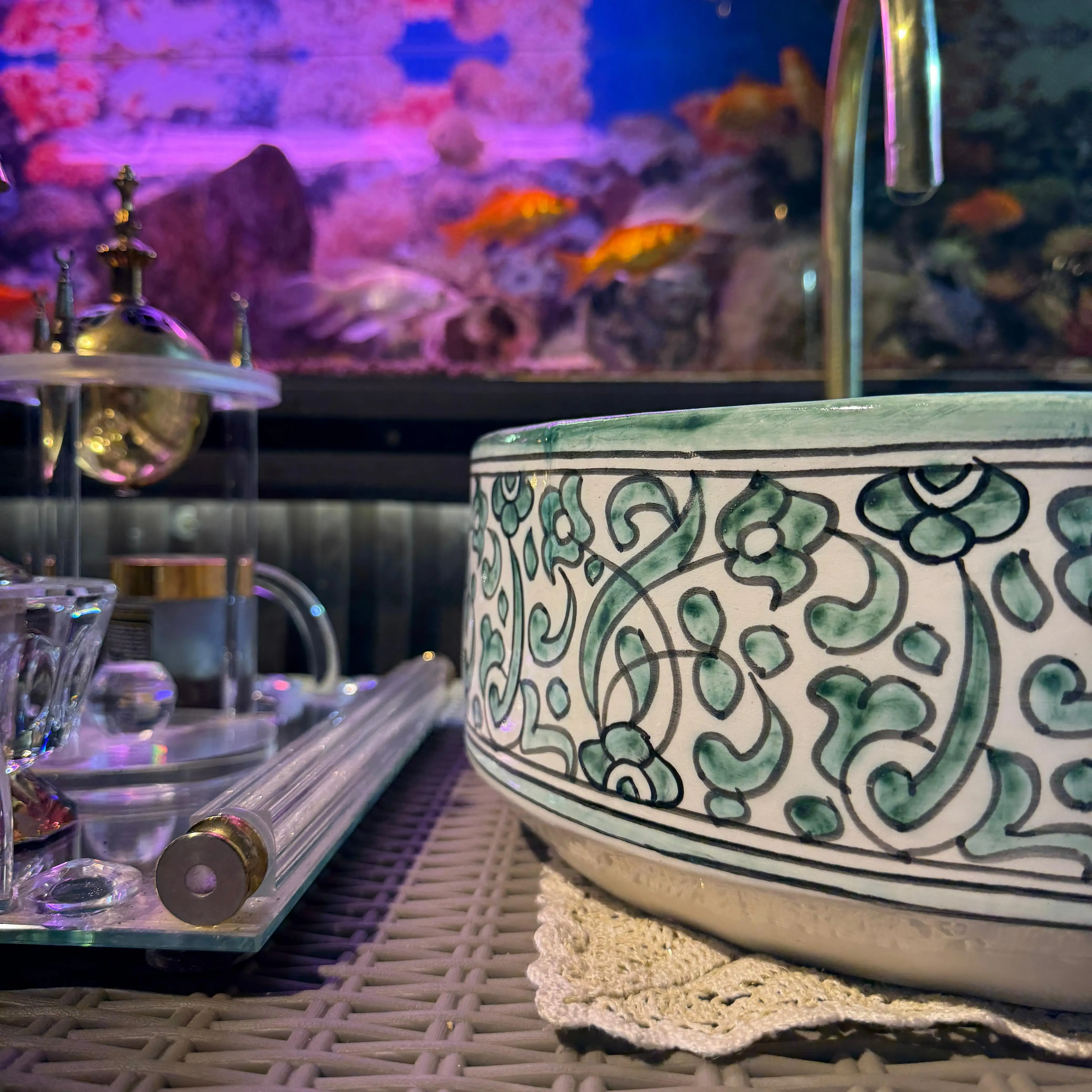 Hand-Painted Round Ceramic Vessel Sink – Colorful Modern Bathroom Basin - 30cm :11.81 in