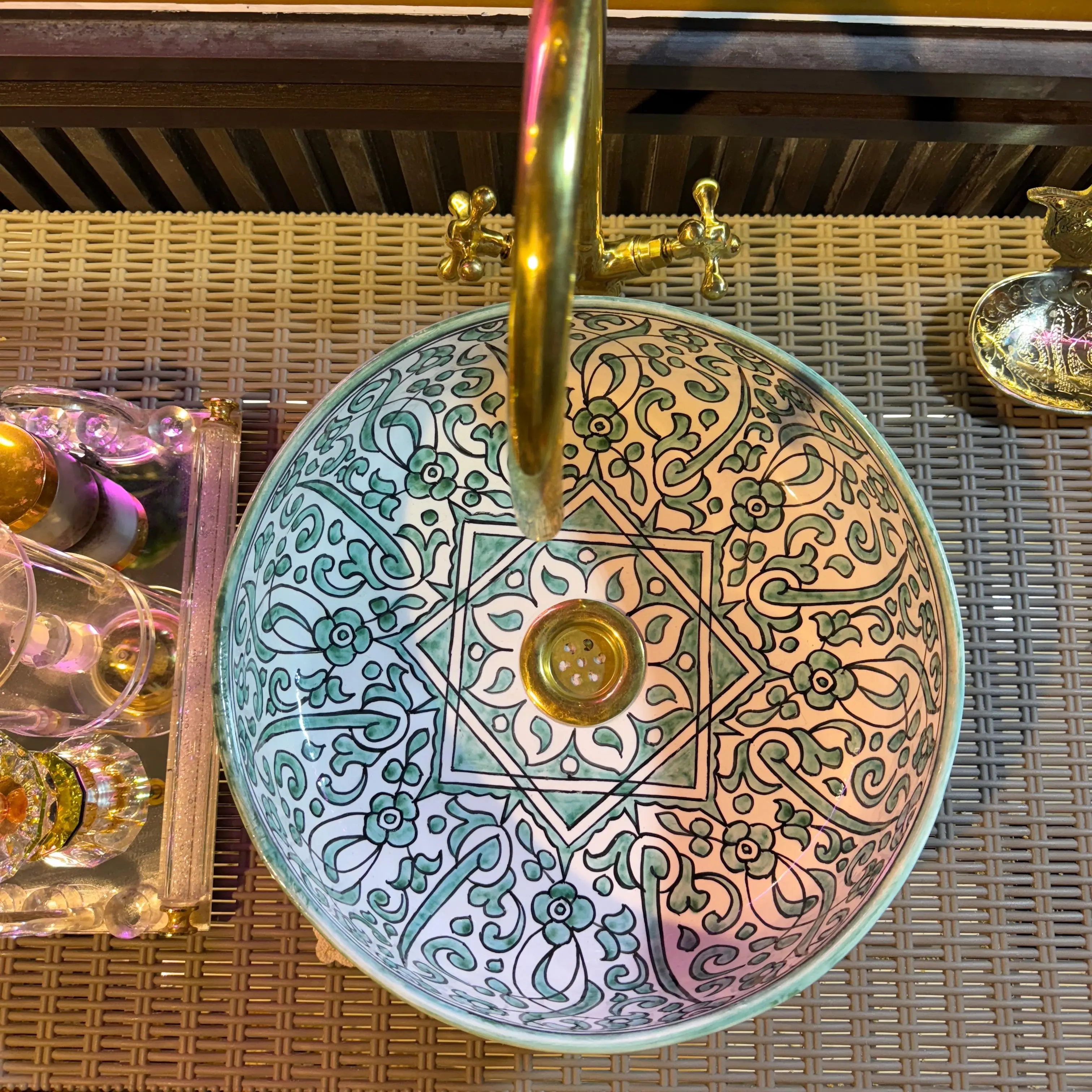 Hand-Painted Round Ceramic Vessel Sink – Colorful Modern Bathroom Basin - 30cm :11.81 in