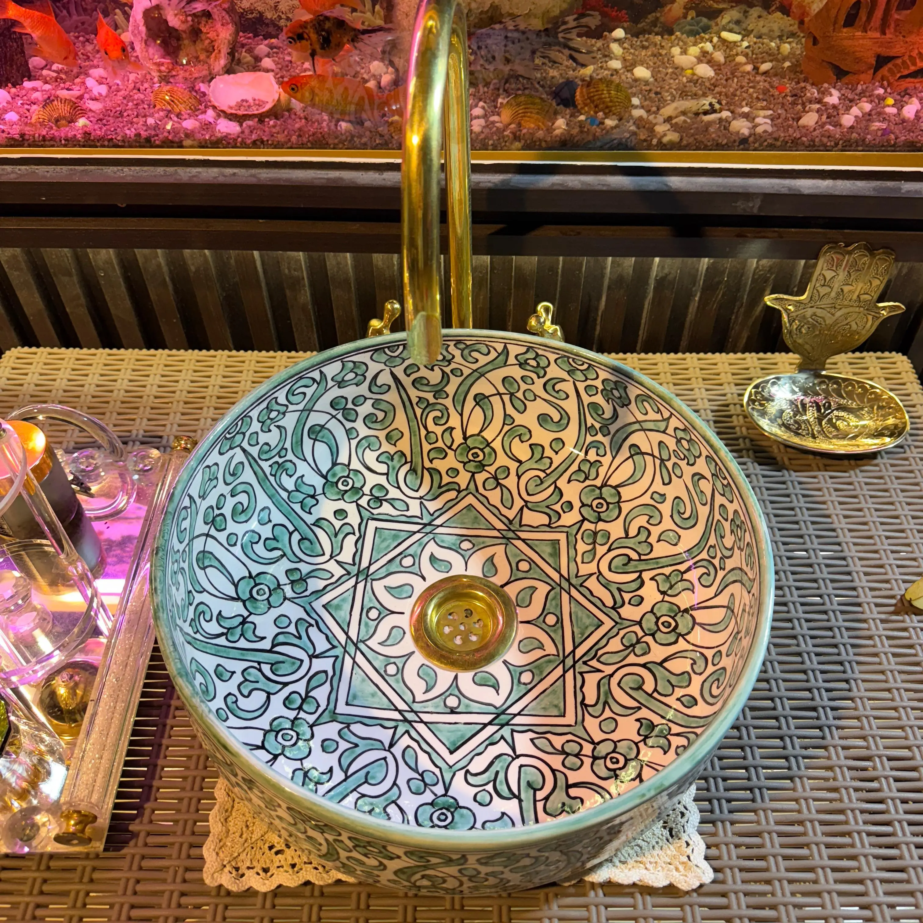 Hand-Painted Round Ceramic Vessel Sink – Colorful Modern Bathroom Basin - 30cm :11.81 in