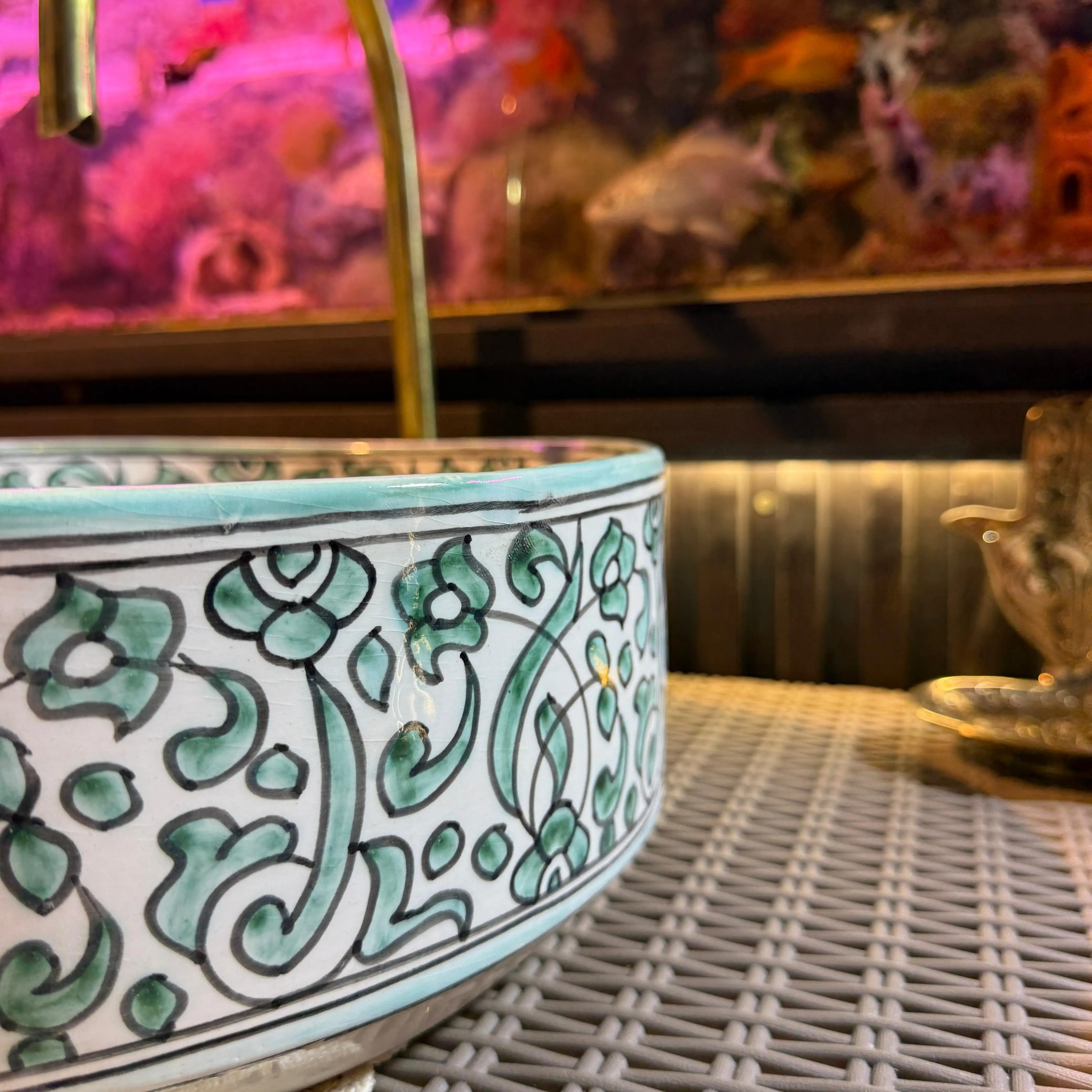 Hand-Painted Round Ceramic Vessel Sink – Colorful Modern Bathroom Basin - 35 cm : 13.78 in