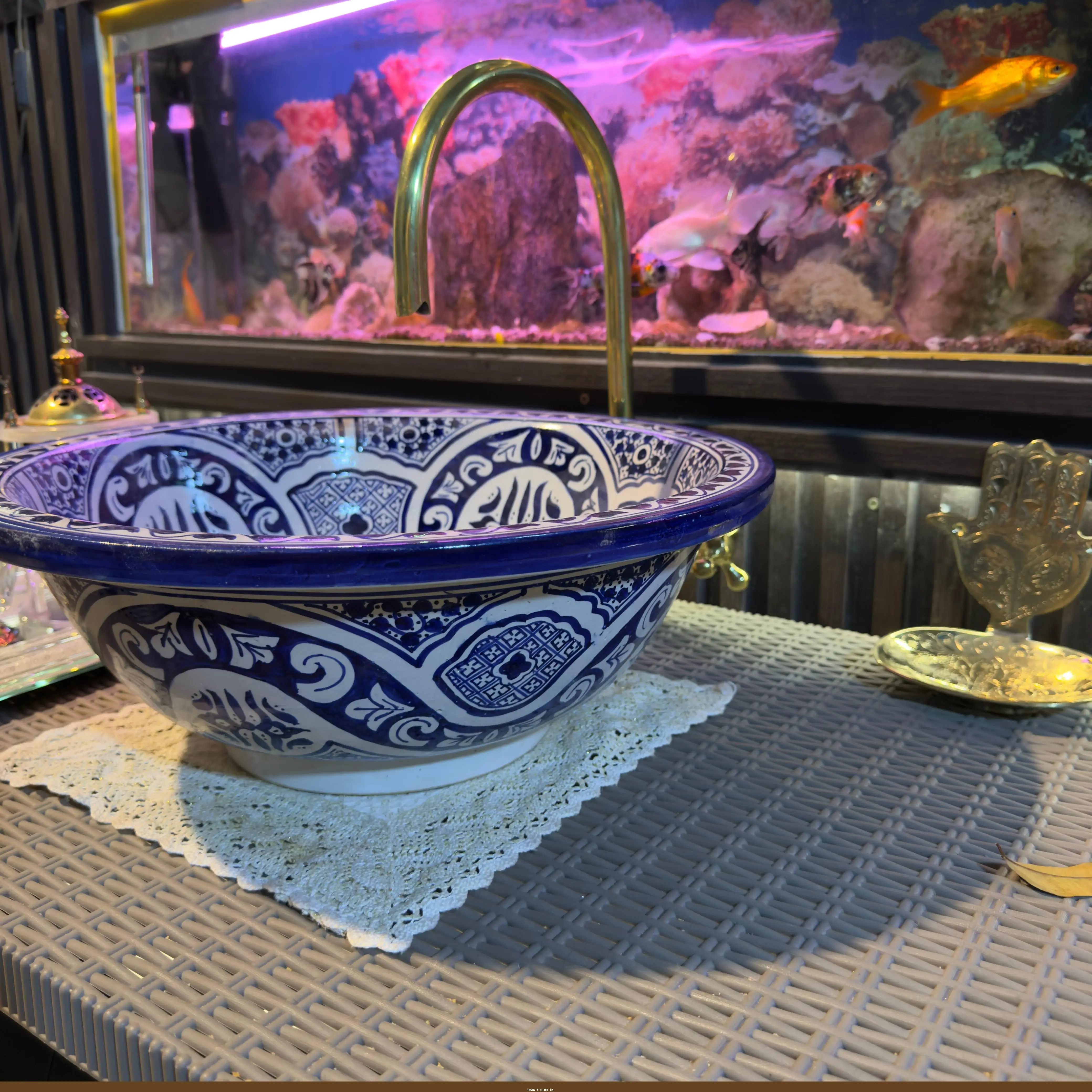 Custom Moroccan Bathroom Sink – Unique Round Bowl with Brass Drain - 25cm : 9.84 in