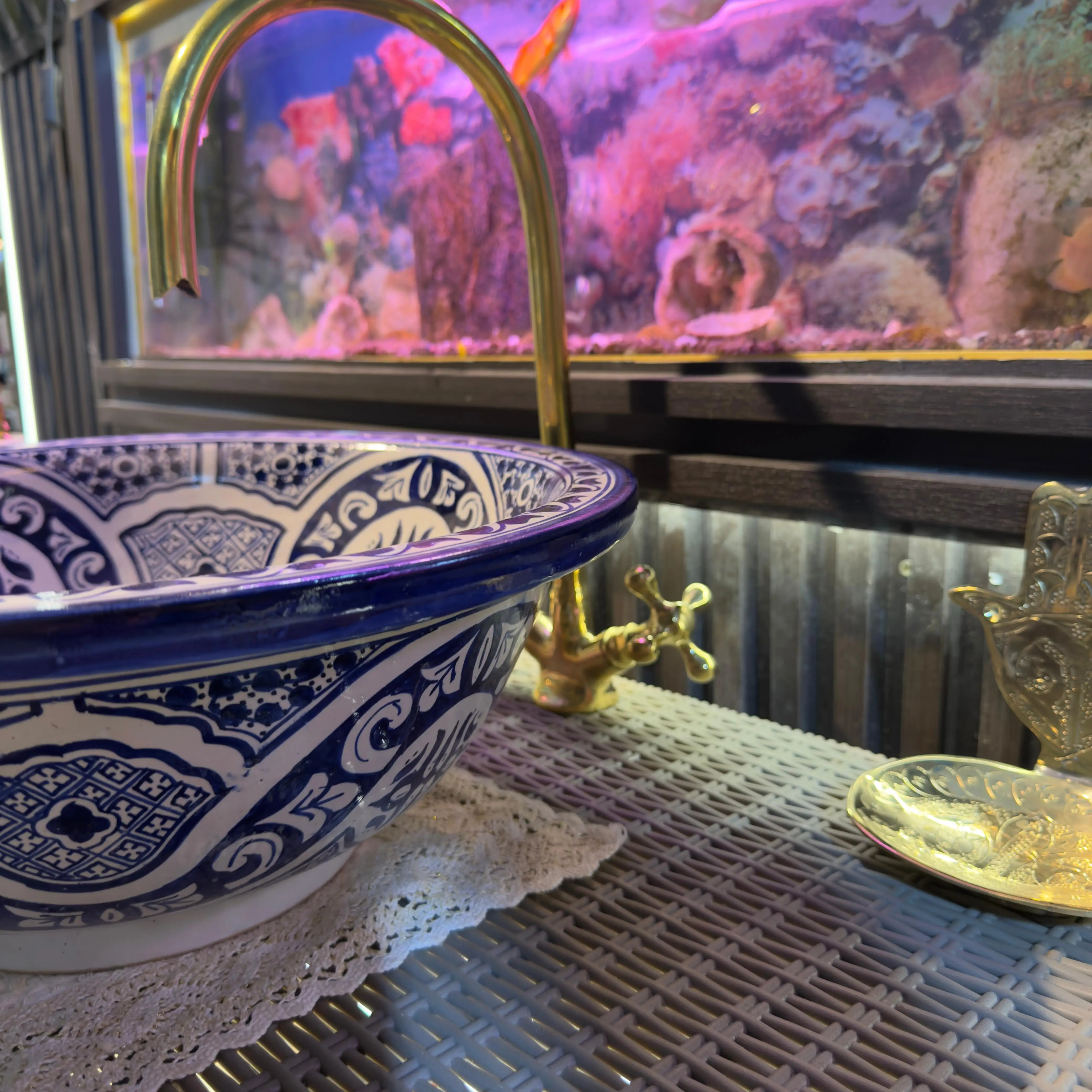 Custom Moroccan Bathroom Sink – Unique Round Bowl with Brass Drain - 20 cm : 7,87 inches