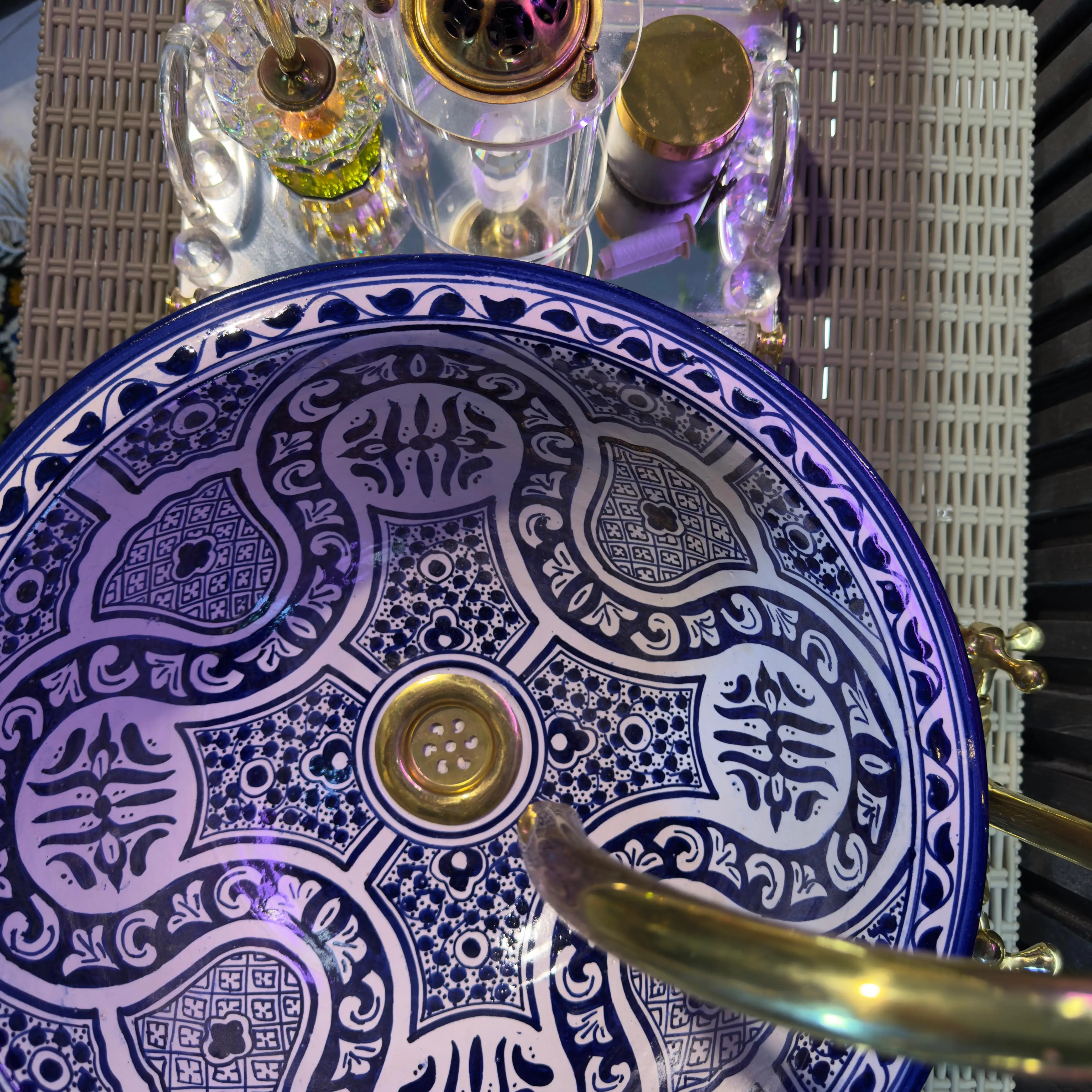 Custom Moroccan Bathroom Sink – Unique Round Bowl with Brass Drain - 25cm : 9.84 in