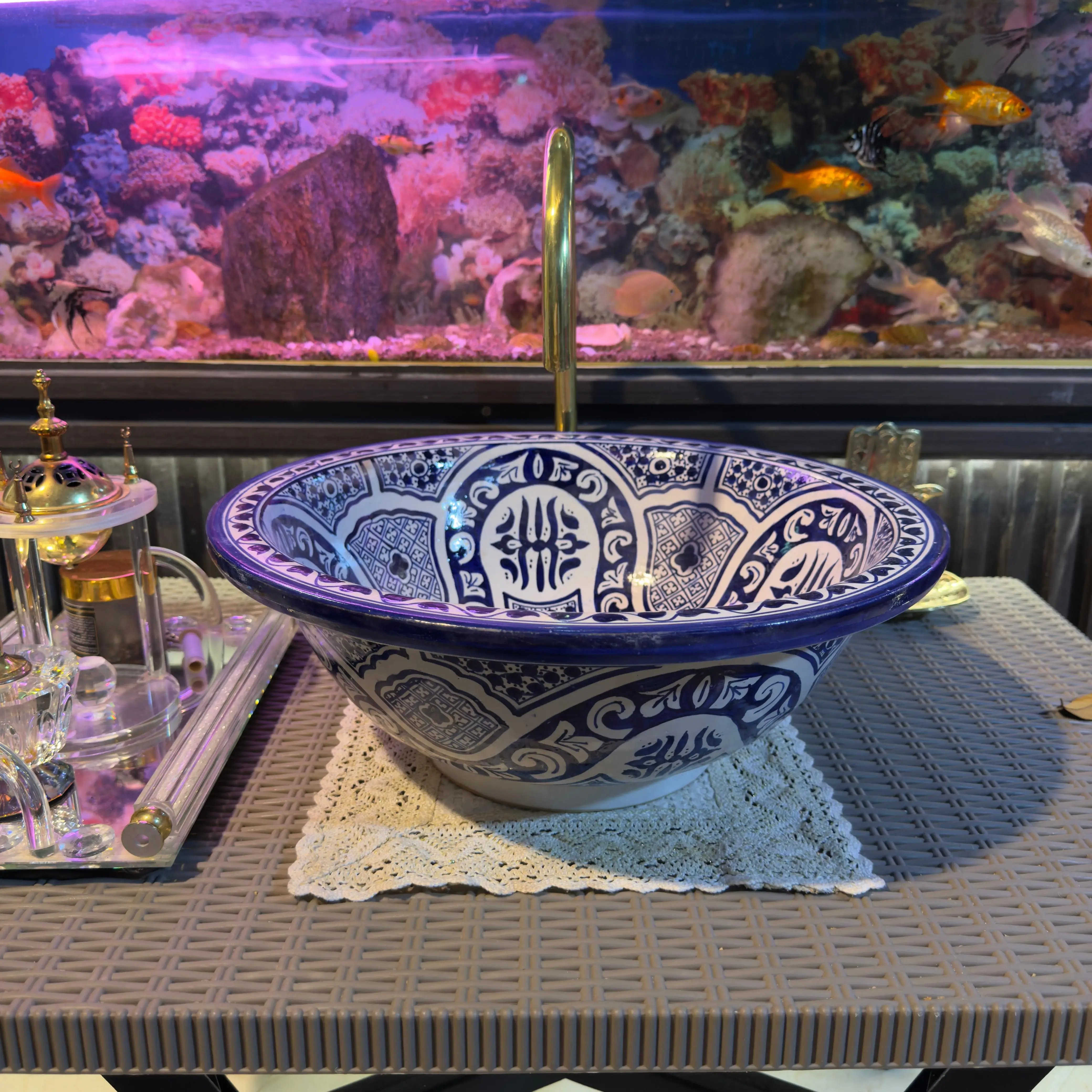 Custom Moroccan Bathroom Sink – Unique Round Bowl with Brass Drain - 30cm :11.81 in