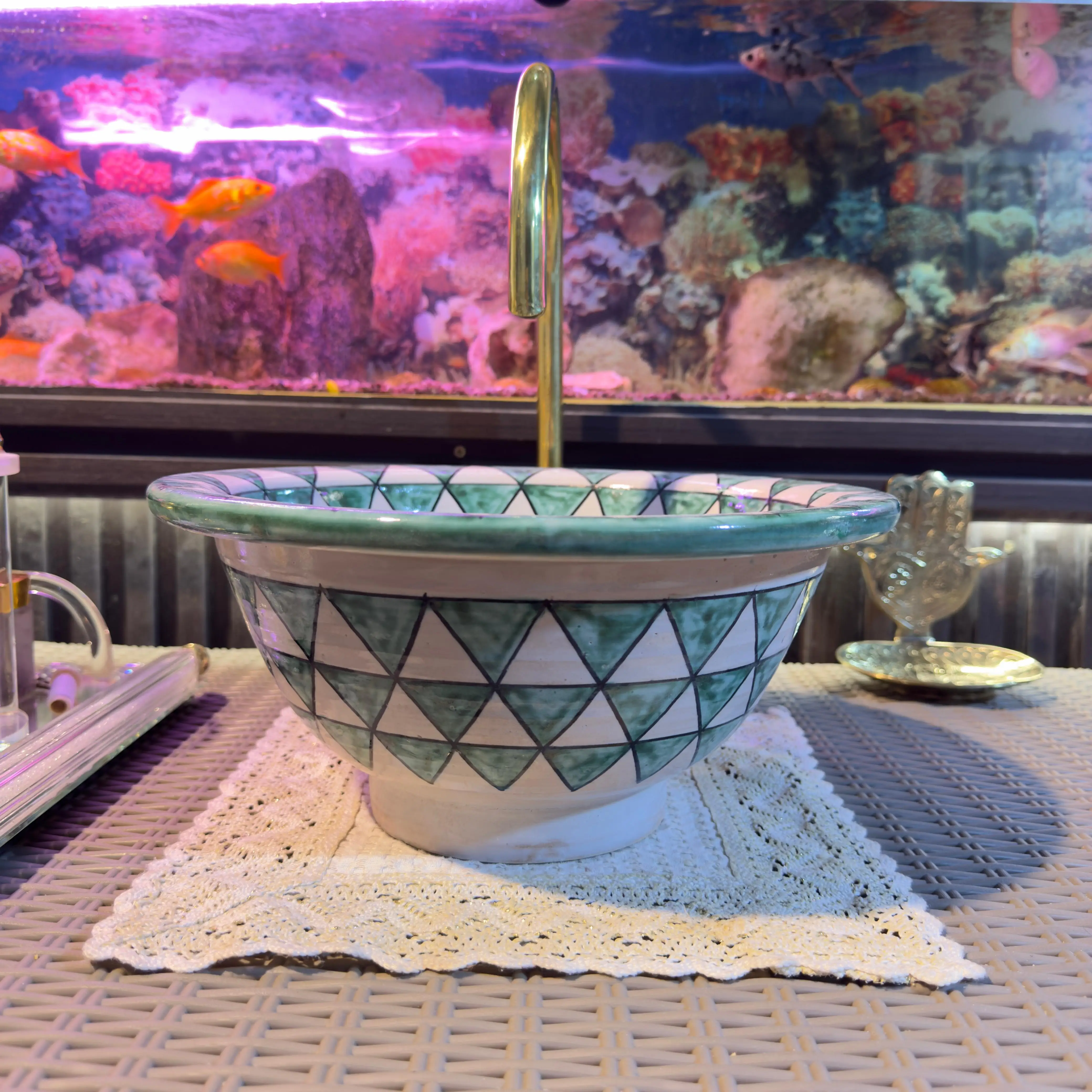 Handmade Moroccan Sink Bowl with Brass Drain – Farmhouse Elegance - 20 cm : 7,87 inches