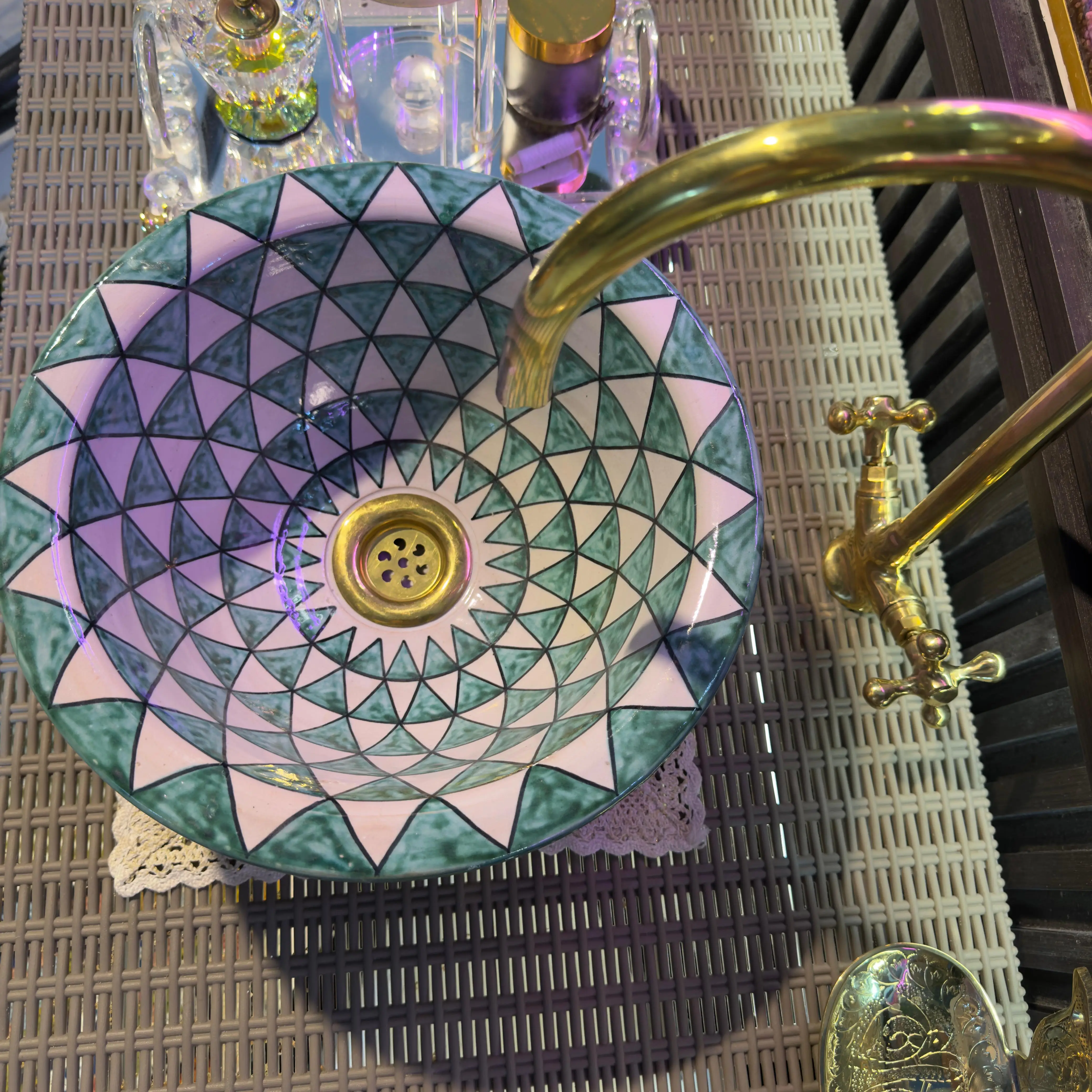 Handmade Moroccan Sink Bowl with Brass Drain – Farmhouse Elegance - 25cm : 9.84 in