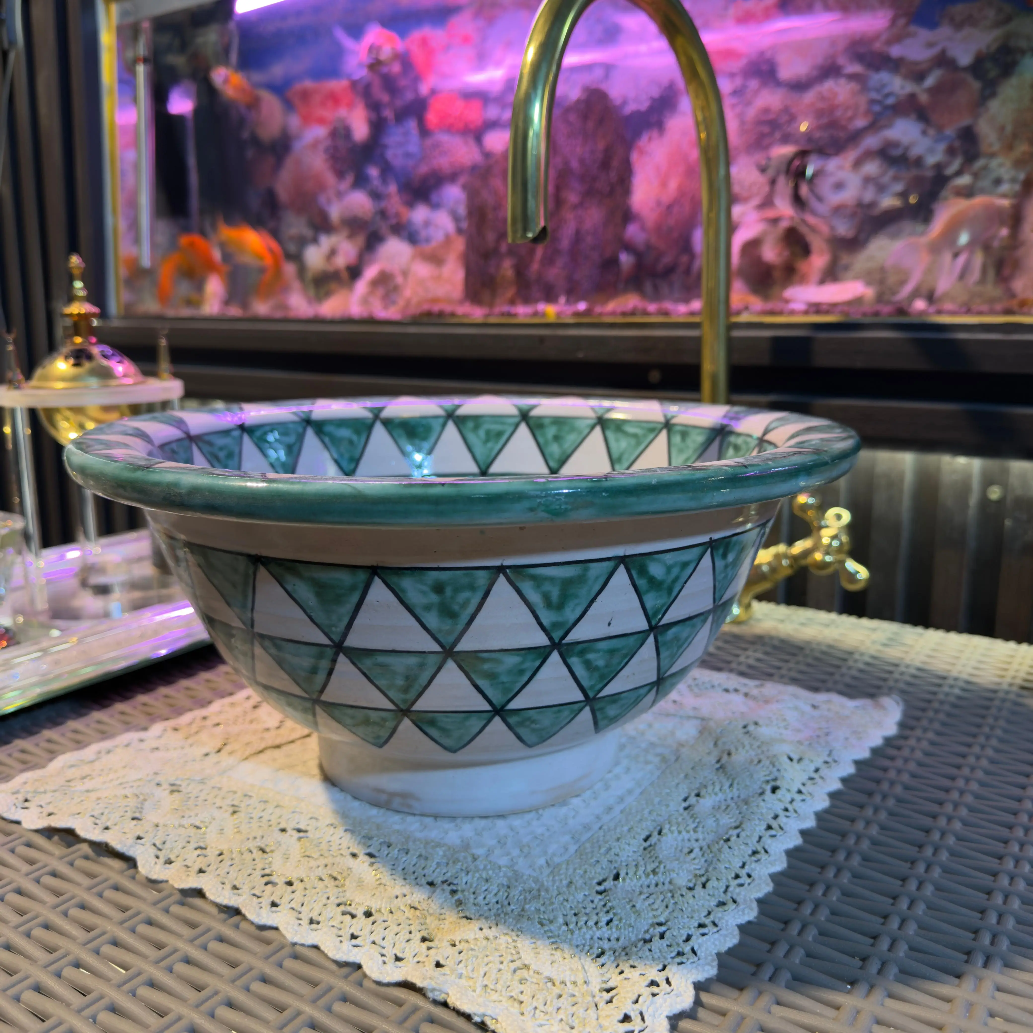 Handmade Moroccan Sink Bowl with Brass Drain – Farmhouse Elegance - 25cm : 9.84 in