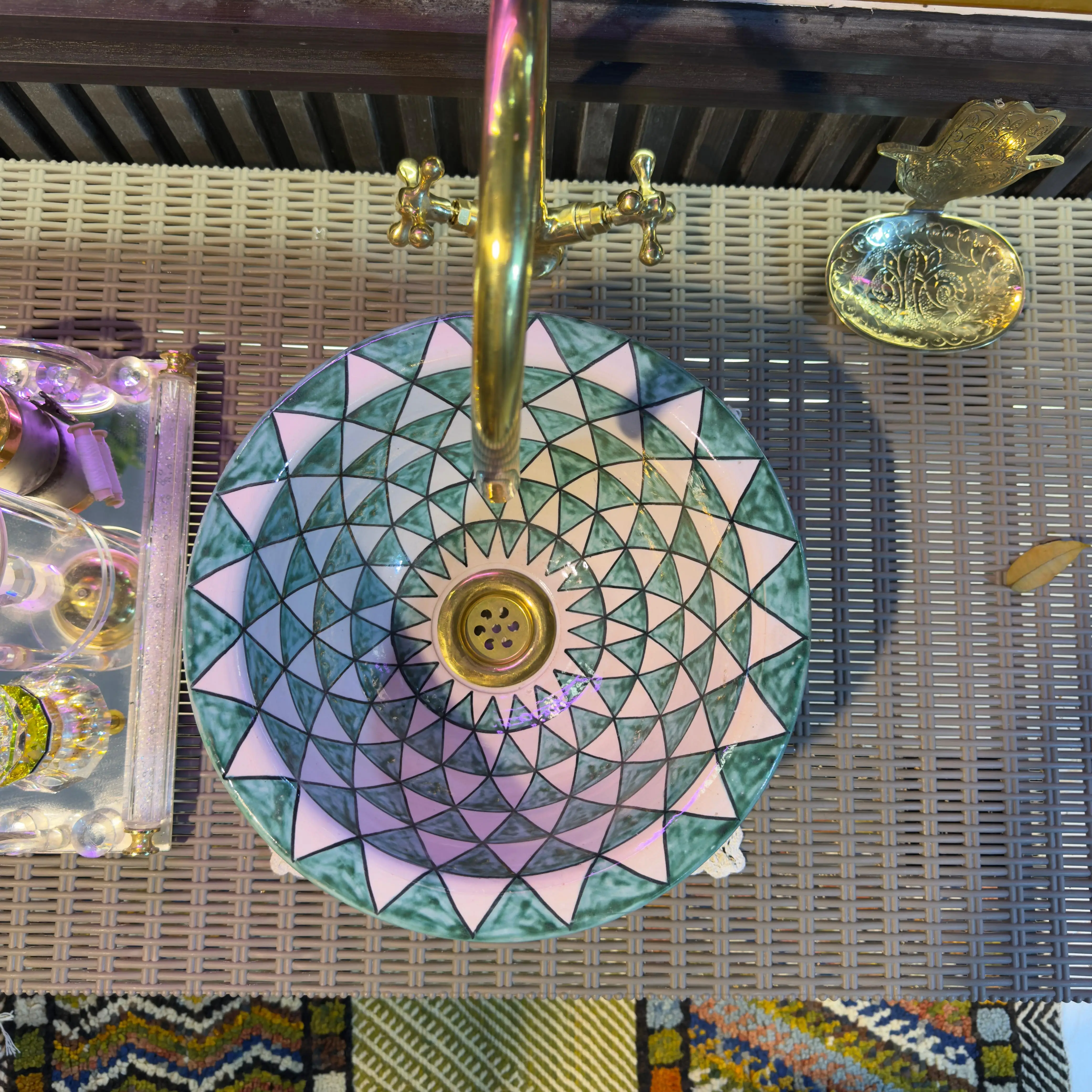 Handmade Moroccan Sink Bowl with Brass Drain – Farmhouse Elegance - 30cm :11.81 in