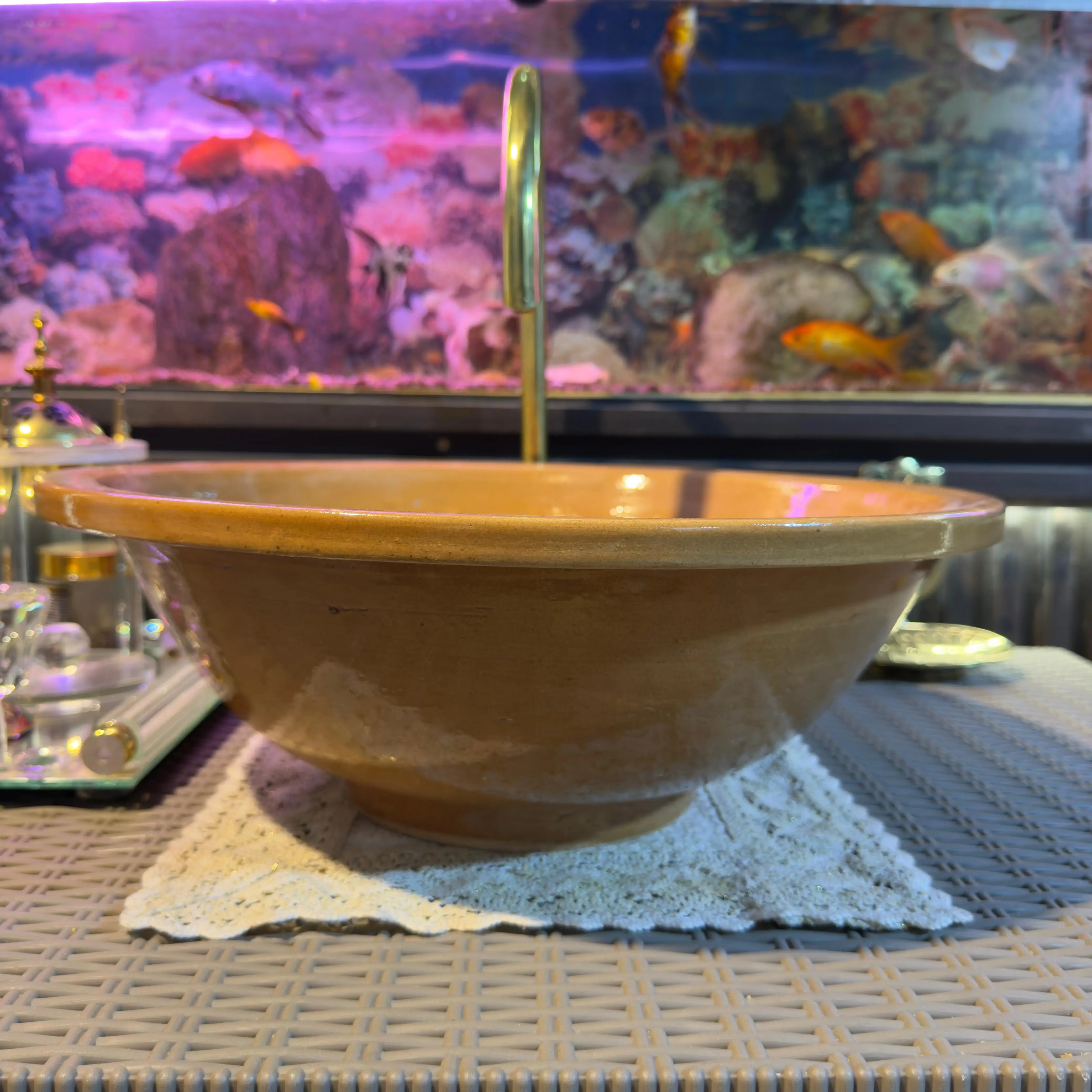 Handmade Brown Moroccan Ceramic Sink – Undermount Artisan Bathroom Basin - 30cm :11.81 in