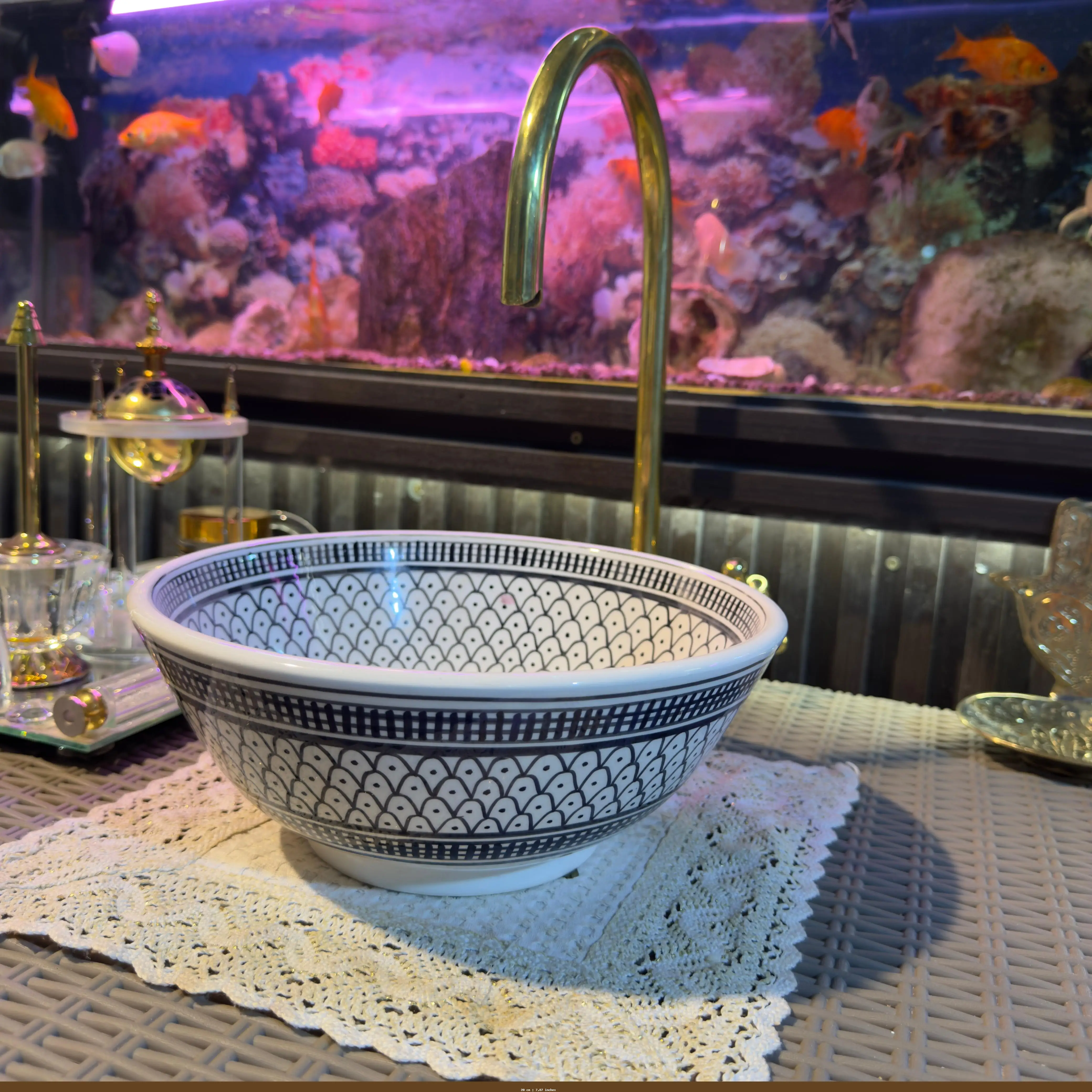 Artisan Moroccan Sink – Handpainted Drop-in Bathroom Basin - 20 cm : 7,87 inches