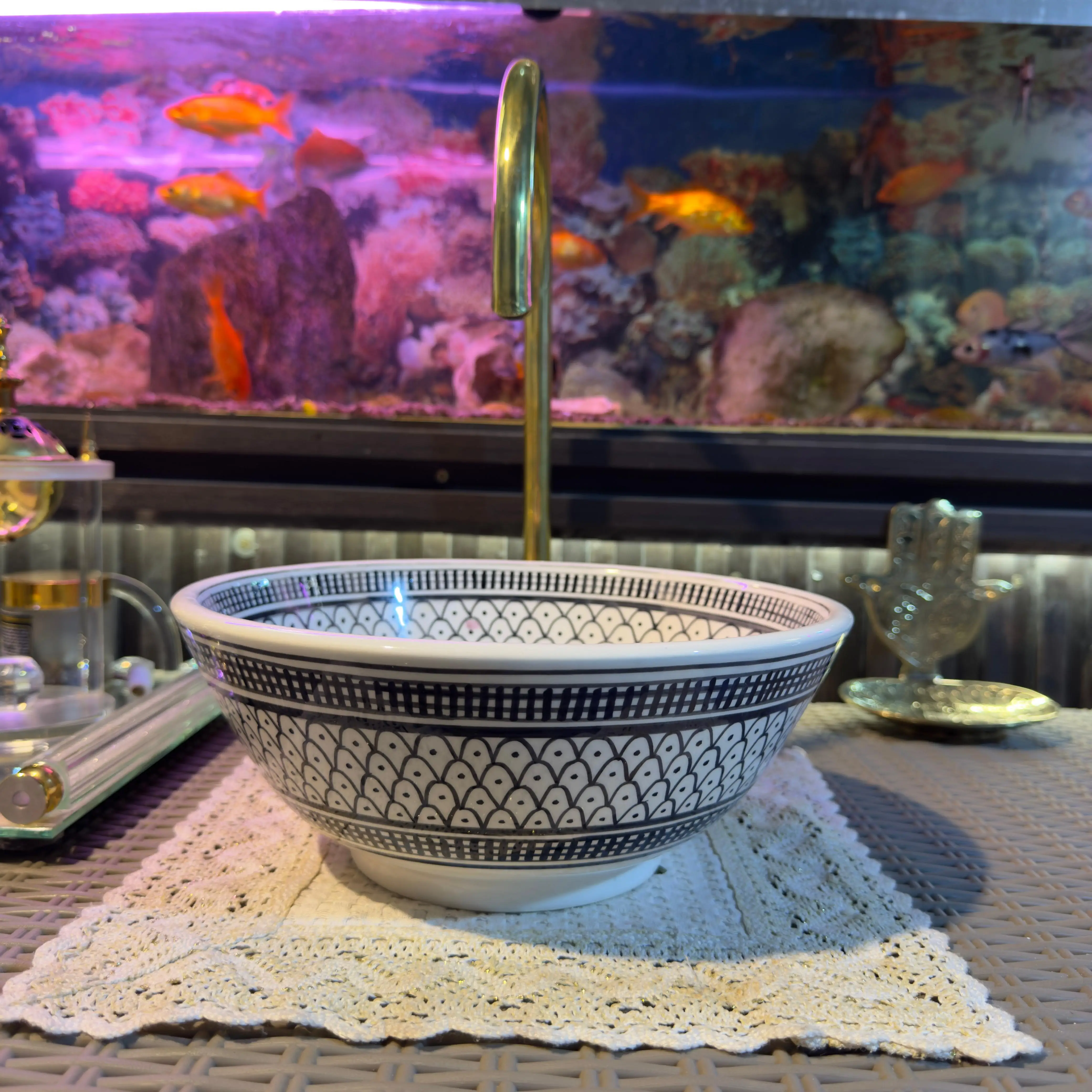 Artisan Moroccan Sink – Handpainted Drop-in Bathroom Basin - 25cm : 9.84 in