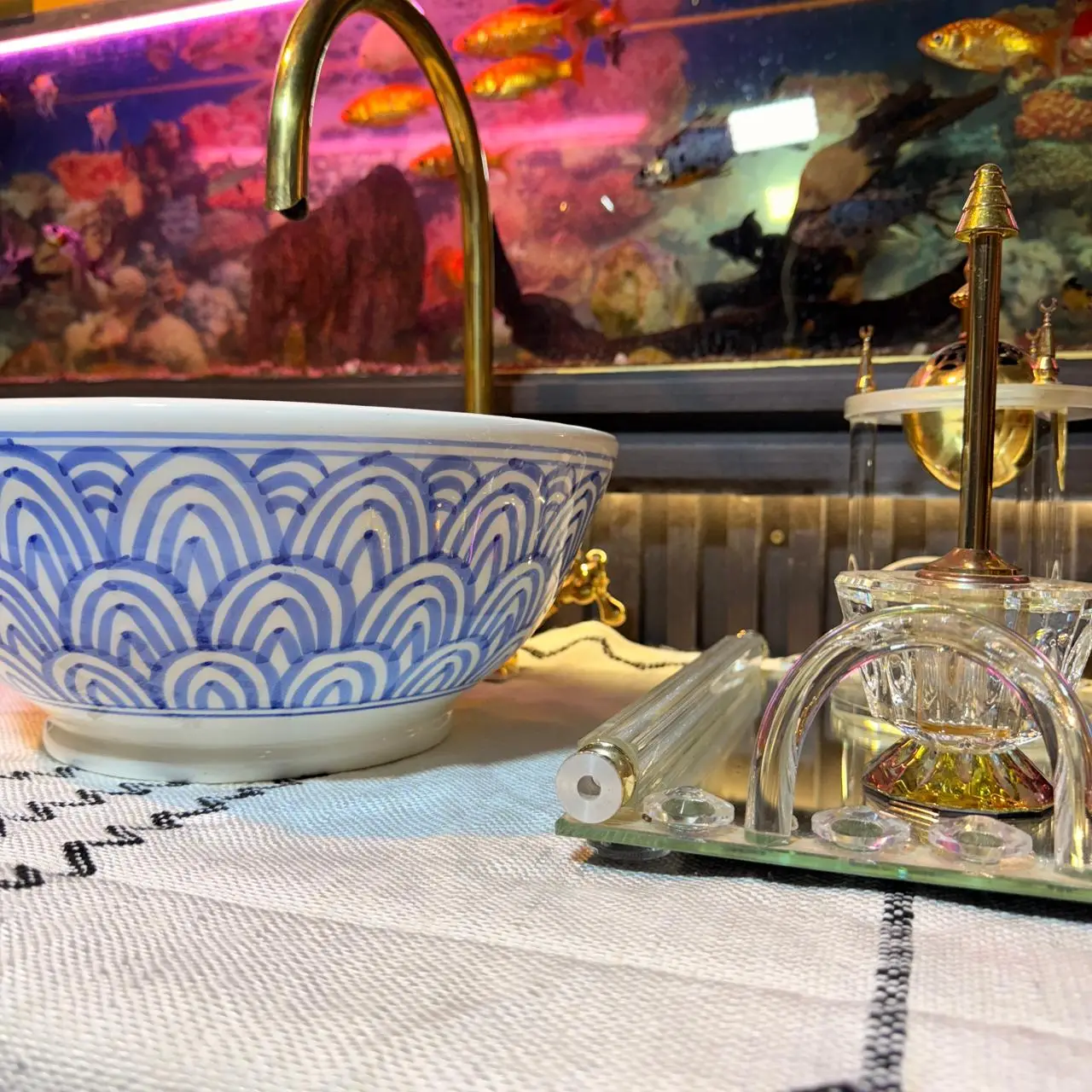 Minimalist Blue Ceramic Sink – Moroccan Round Artisan Basin for Boho Bathroom Vanity - 30cm :11.81 in