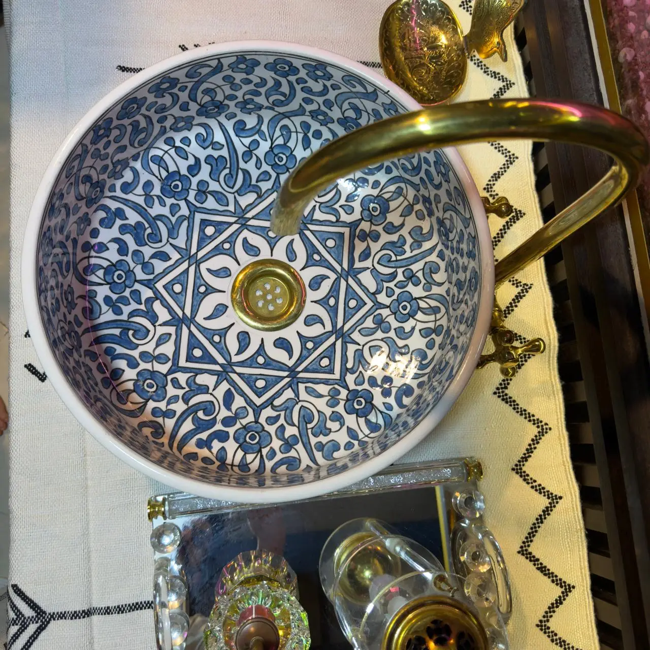 Blue Flower Ceramic Sink – Handmade Bathroom Vessel Basin - 30cm :11.81 in