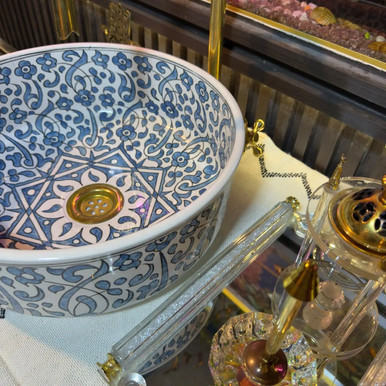 Blue Flower Ceramic Sink – Handmade Bathroom Vessel Basin - 30cm :11.81 in