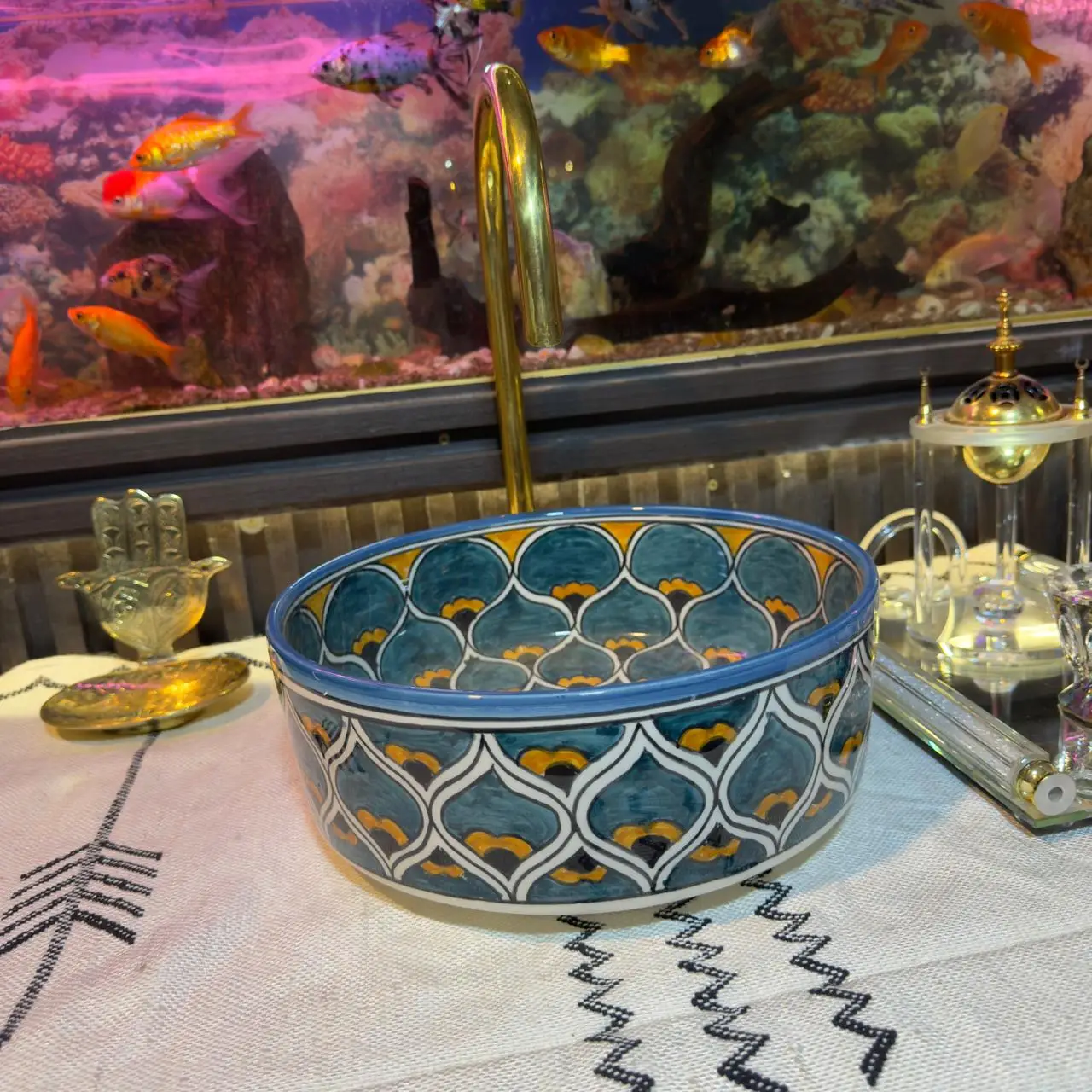 Colorful Handmade Ceramic Bathroom Sink – Round Modern Vessel Basin Bowl - 35 cm : 13.78 in