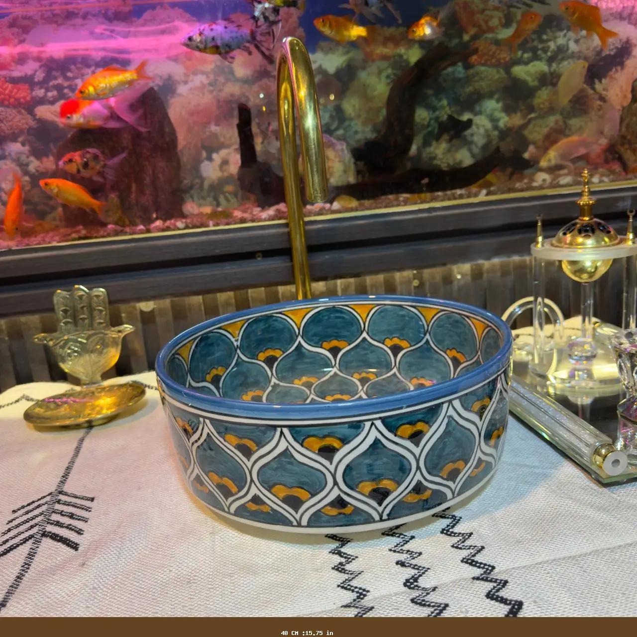 Colorful Handmade Ceramic Bathroom Sink – Round Modern Vessel Basin Bowl - 40 CM :15.75 in