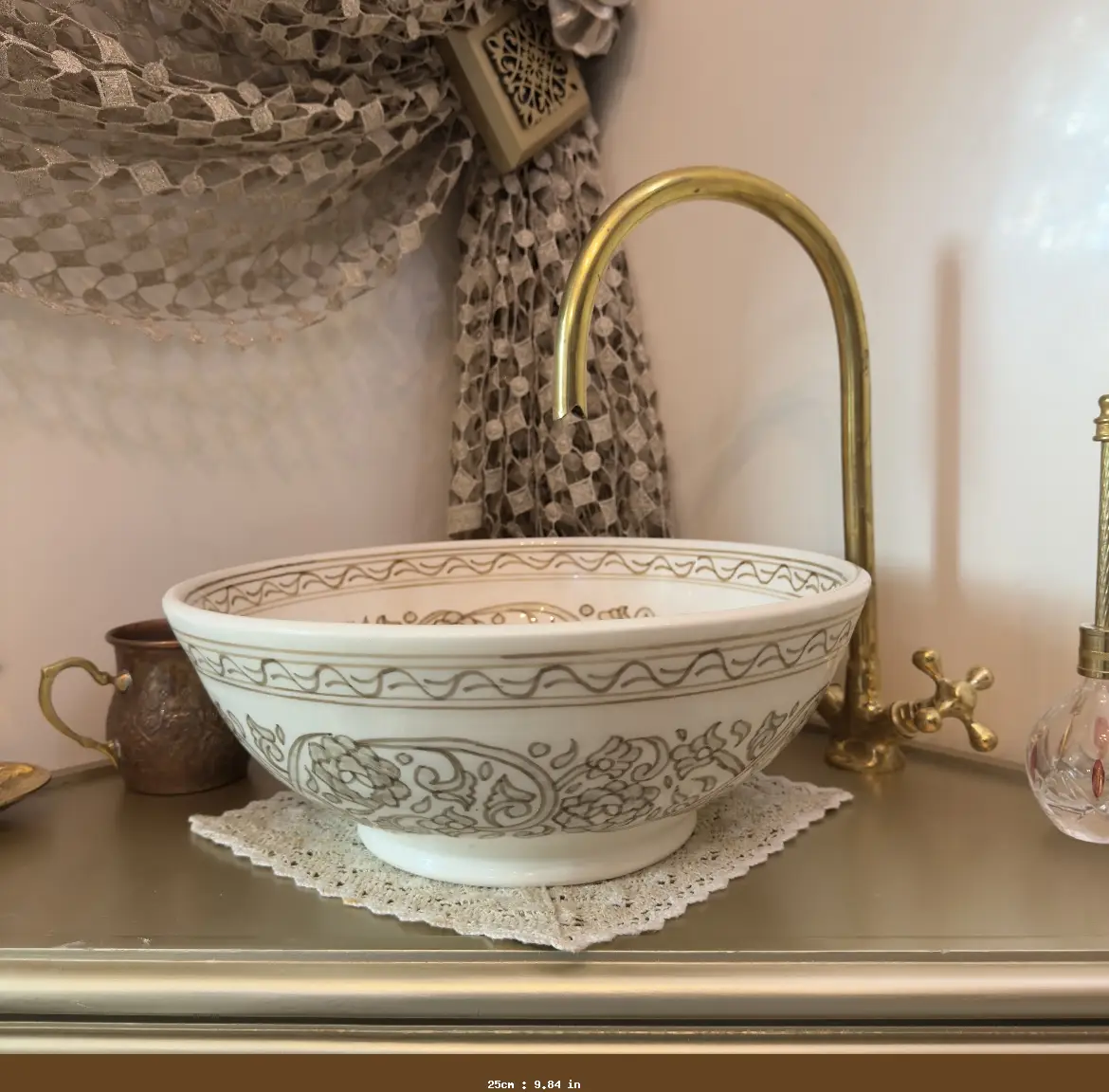 Artisan Ceramic Vessel Sink – Bohemian Vanity Basin, Natural Clay Handcrafted Bowl - 25cm : 9.84 in