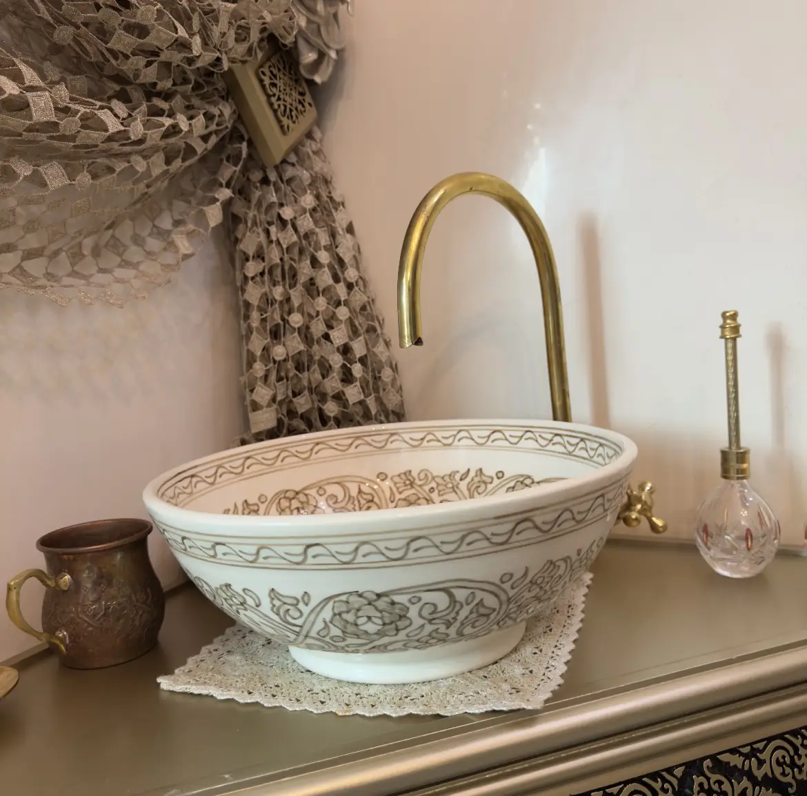 Artisan Ceramic Vessel Sink – Bohemian Vanity Basin, Natural Clay Handcrafted Bowl - 35 cm : 13.78 in
