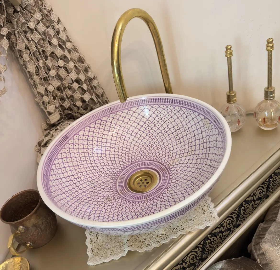 Handmade Moroccan Ceramic Sink – Pink Artisan Sink Bowl & Hand Wash Basin - 20 cm : 7,87 inches