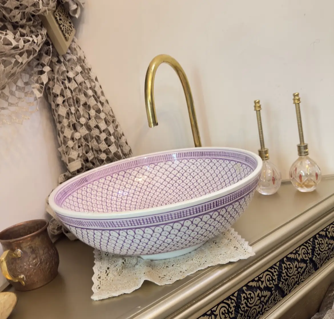 Handmade Moroccan Ceramic Sink – Pink Artisan Sink Bowl & Hand Wash Basin - 20 cm : 7,87 inches