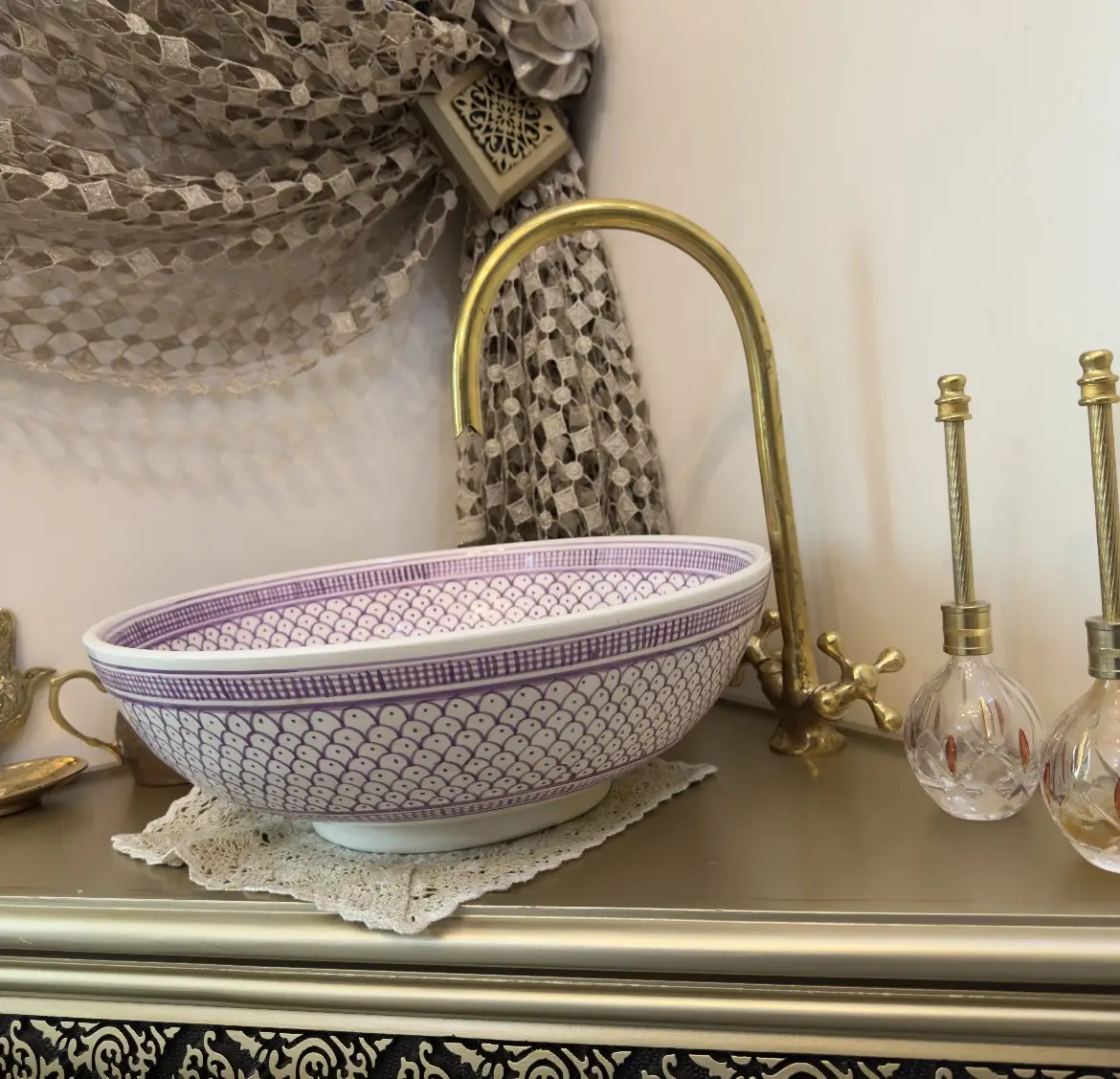 Handmade Moroccan Ceramic Sink – Pink Artisan Sink Bowl & Hand Wash Basin - 25cm : 9.84 in