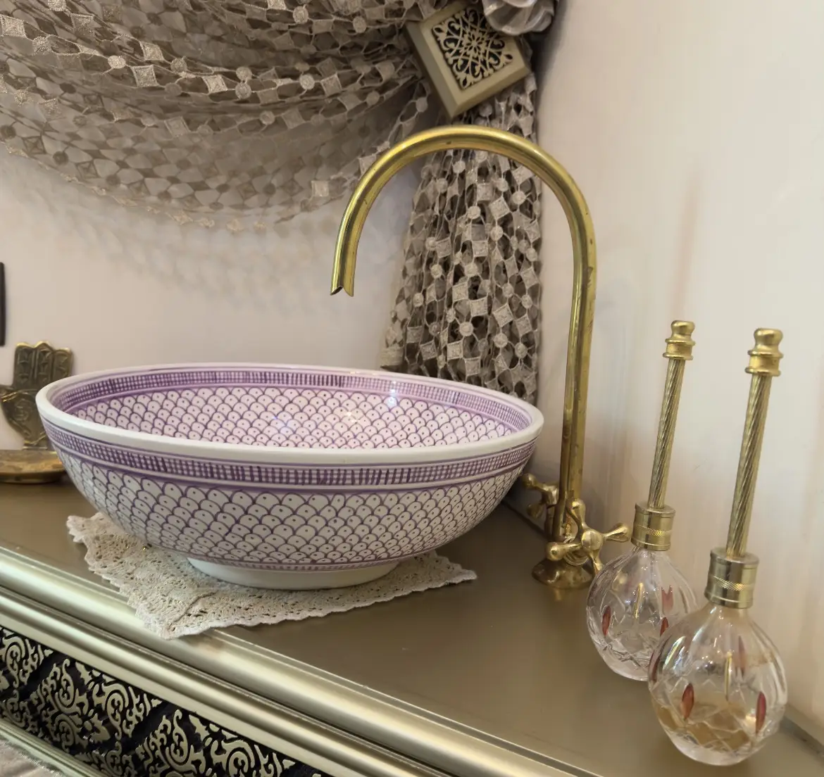 Handmade Moroccan Ceramic Sink – Pink Artisan Sink Bowl & Hand Wash Basin - 30cm :11.81 in