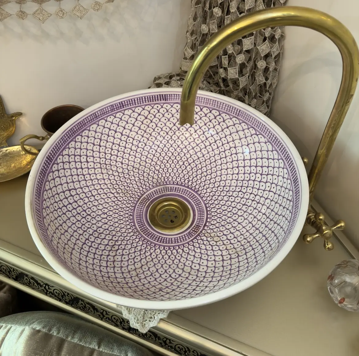 Handmade Moroccan Ceramic Sink – Pink Artisan Sink Bowl & Hand Wash Basin - 30cm :11.81 in