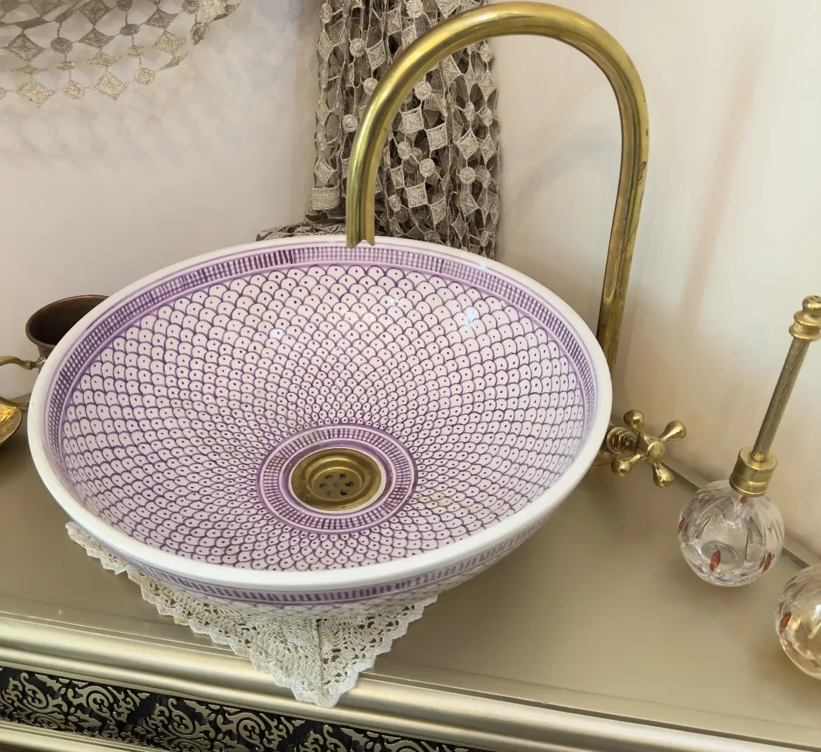 Handmade Moroccan Ceramic Sink – Pink Artisan Sink Bowl & Hand Wash Basin - 35 cm : 13.78 in