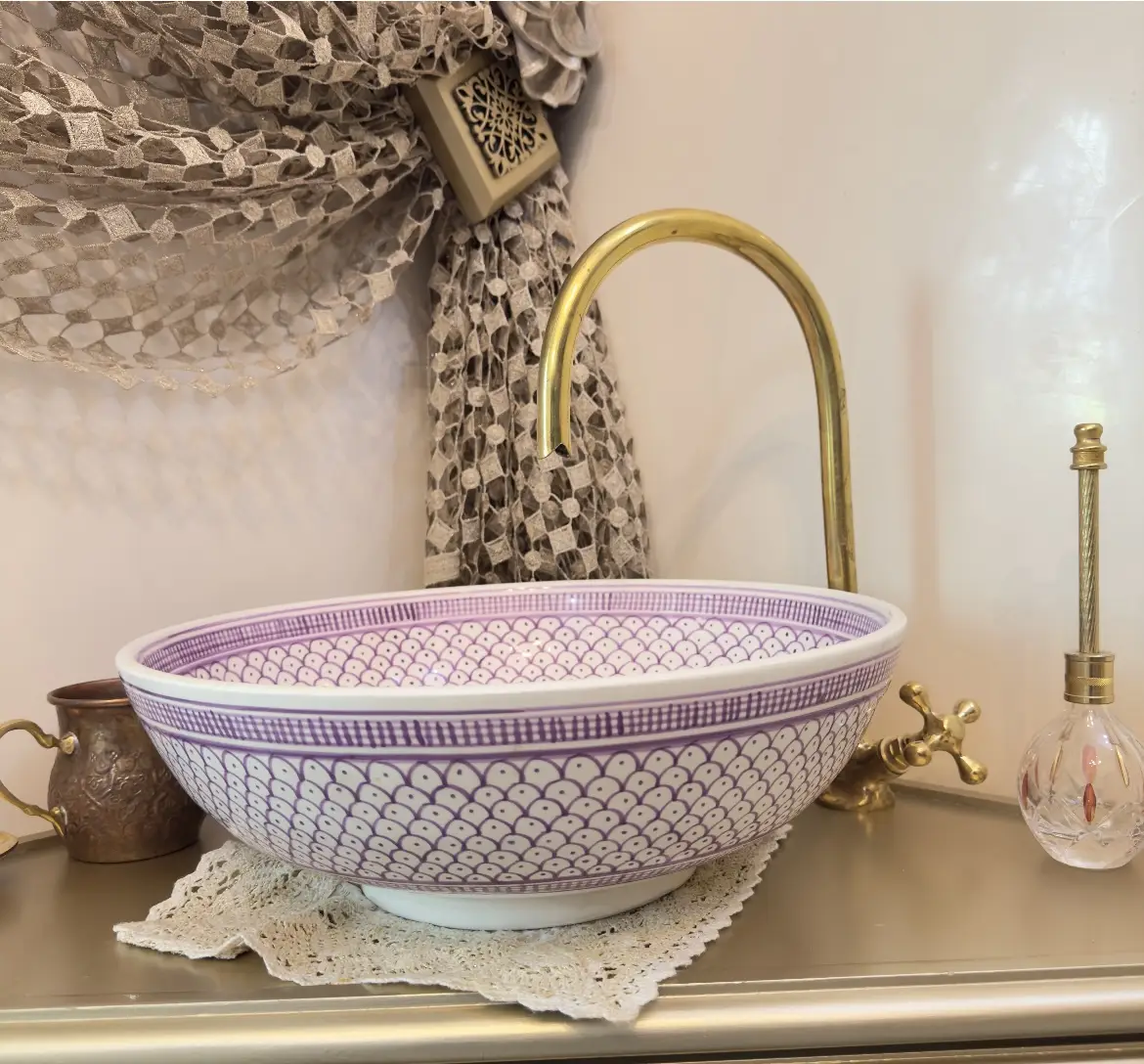 Handmade Moroccan Ceramic Sink – Pink Artisan Sink Bowl & Hand Wash Basin - 40 CM :15.75 in