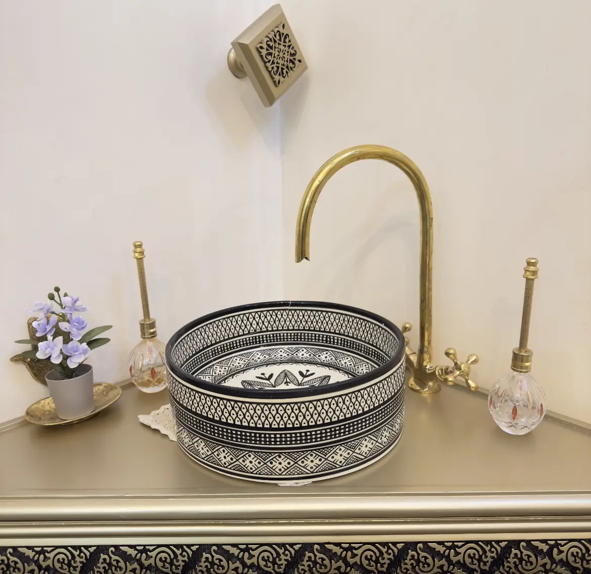 Handmade Moroccan Ceramic Vessel Sink – Antique Luxury Bathroom Bowl - 20 cm : 7,87 inches
