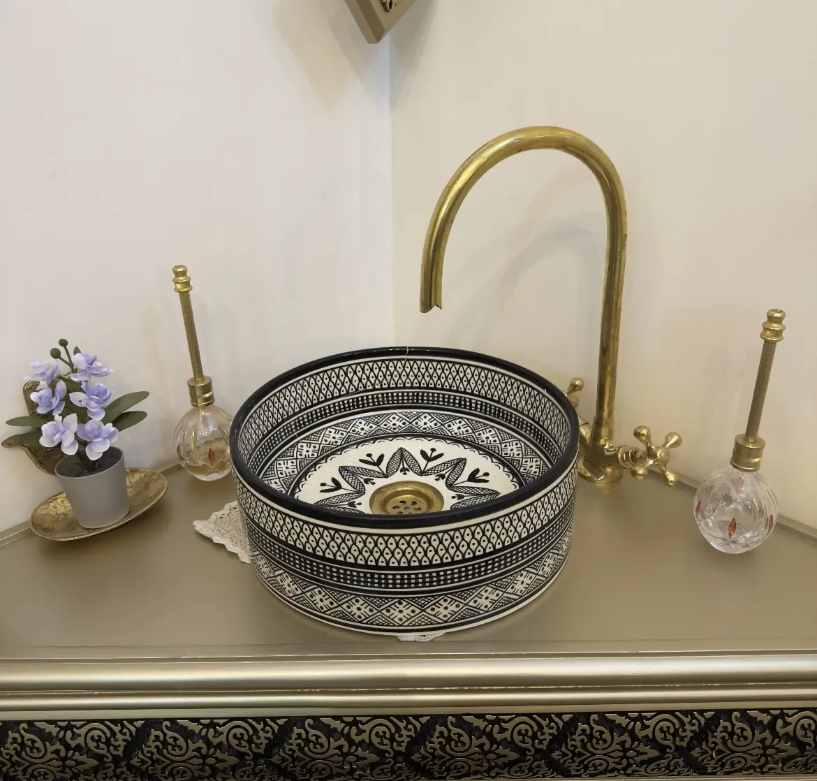 Handmade Moroccan Ceramic Vessel Sink – Antique Luxury Bathroom Bowl - 35 cm : 13.78 in