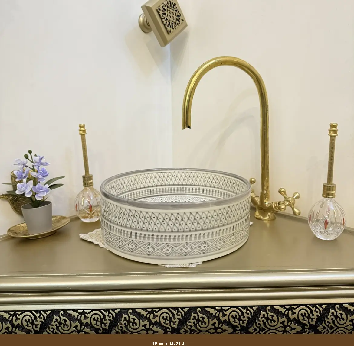 Handmade Ceramic Bathroom Vessel Sink – Elegant Hand Wash Basin - 35 cm : 13.78 in