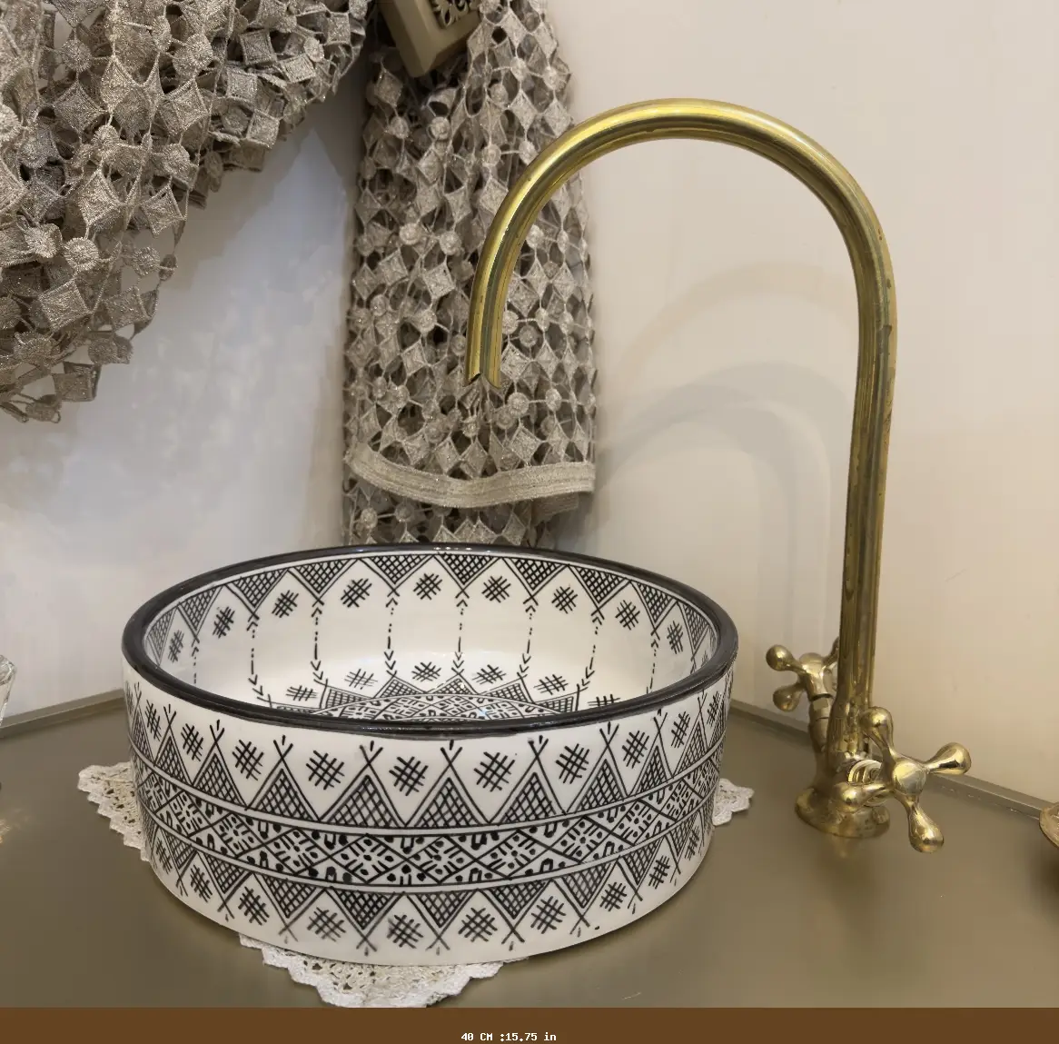 Moroccan Ceramic Hand Painted Washbasin | Luxury Minimalist Bathroom Sink - 40 CM :15.75 in