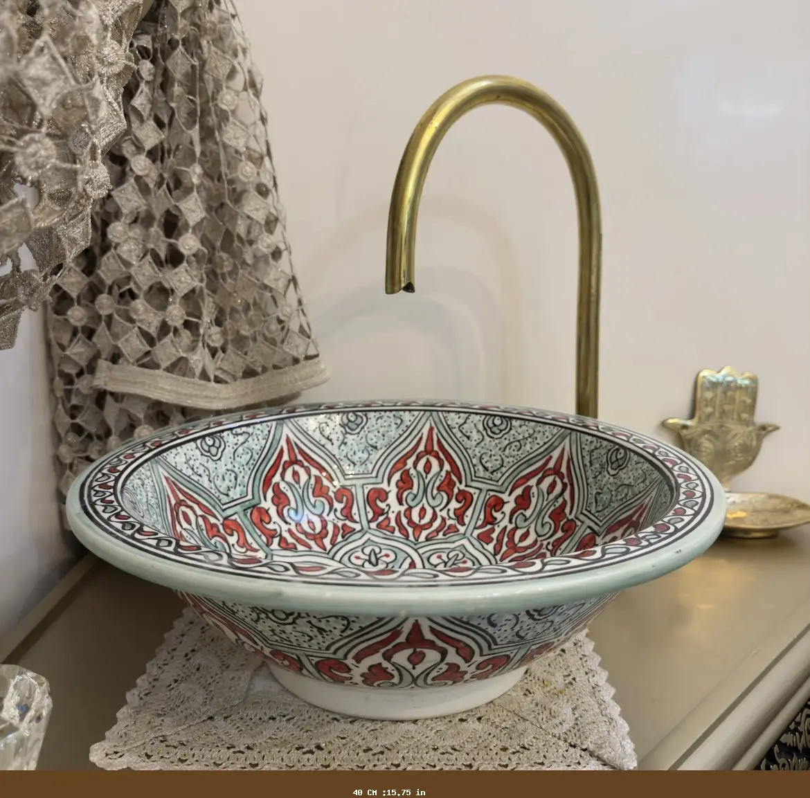 Ceramic Sink for Bathroom – 100% Handmade Pottery Vessel Sink - 40 CM :15.75 in