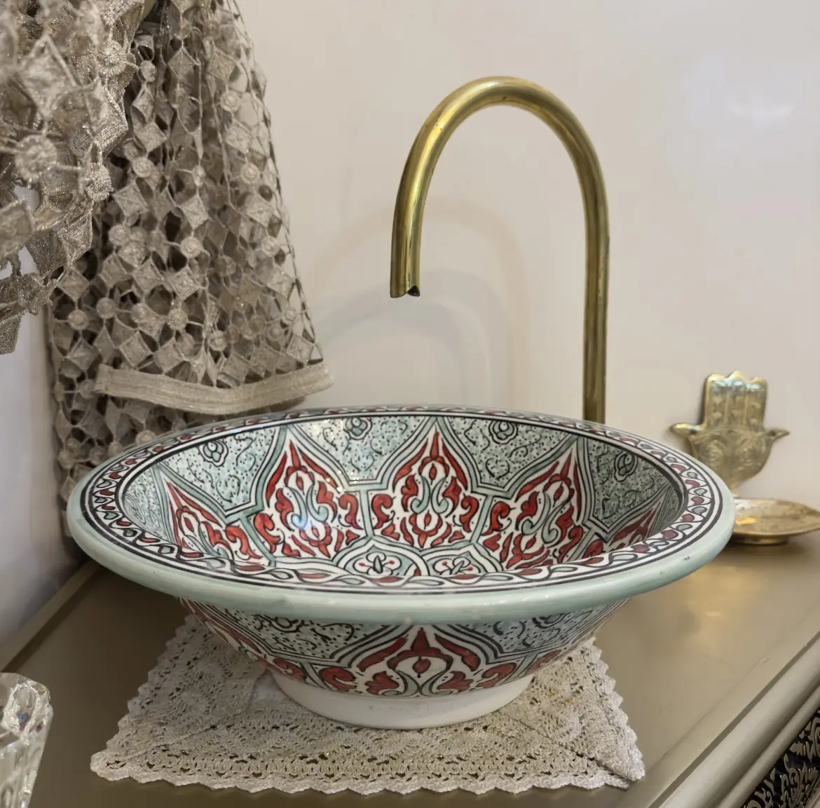 Ceramic Sink for Bathroom – 100% Handmade Pottery Vessel Sink - 40 CM :15.75 in