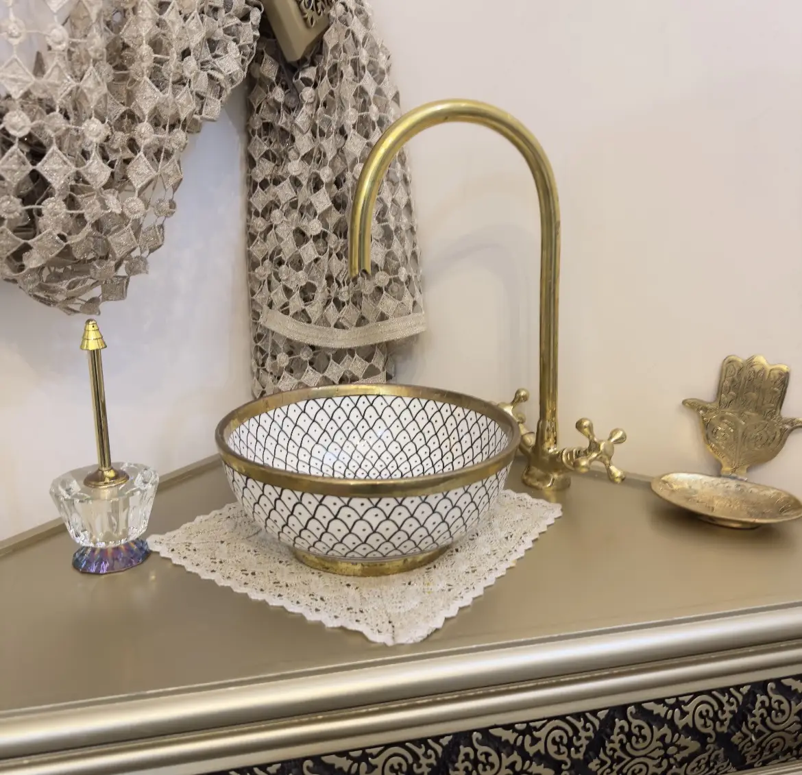 Handmade Ceramic Vessel Sink with Brass Edge - 20 cm : 7,87 inches