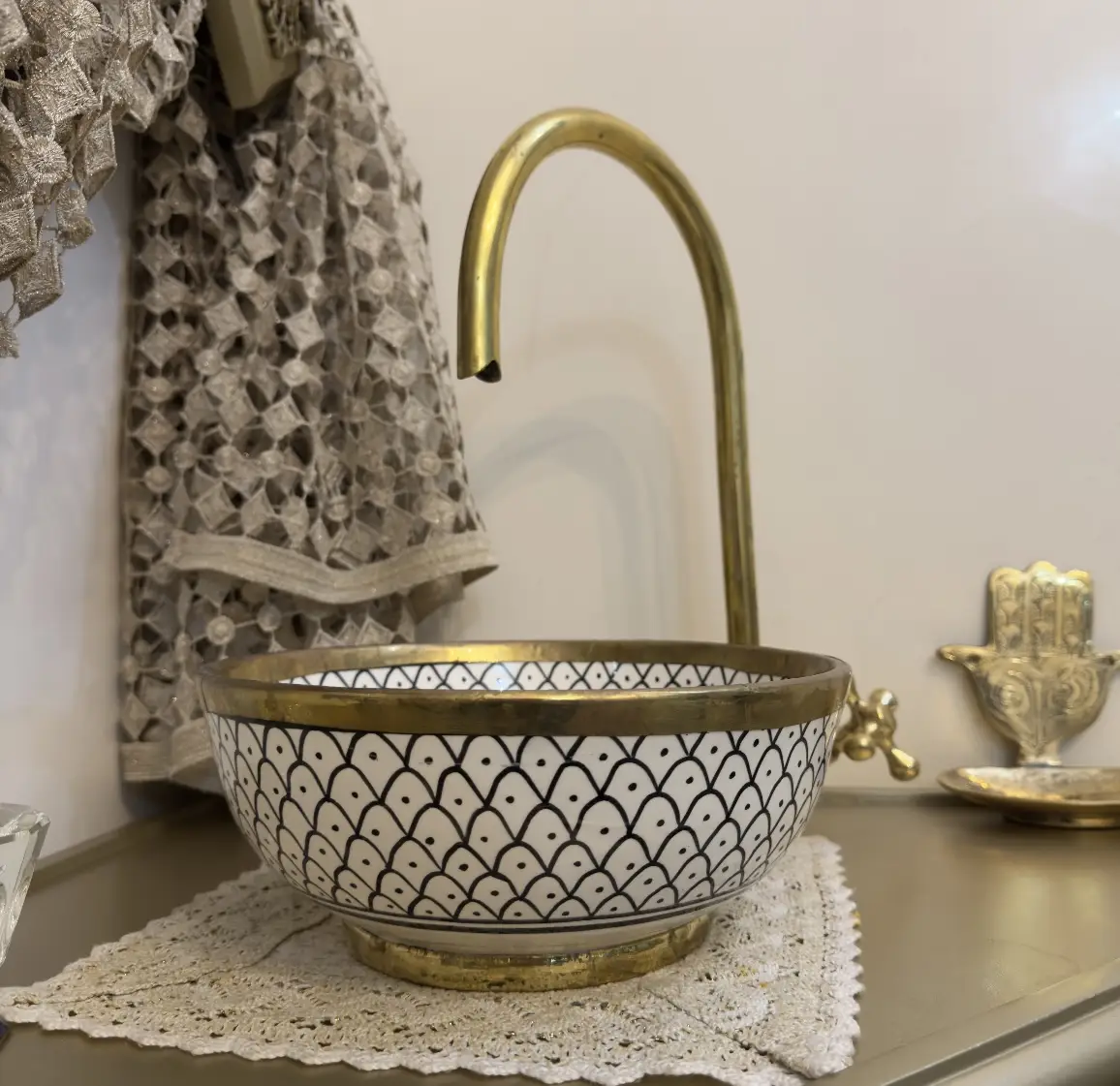 Handmade Ceramic Vessel Sink with Brass Edge - 20 cm : 7,87 inches