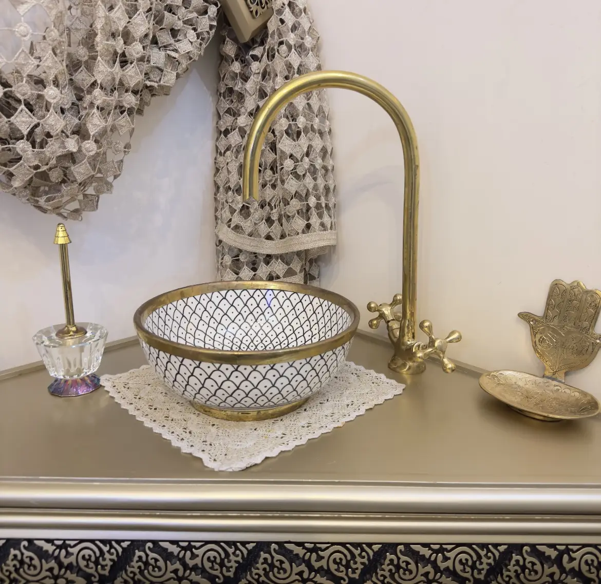 Handmade Ceramic Vessel Sink with Brass Edge - 30cm :11.81 in