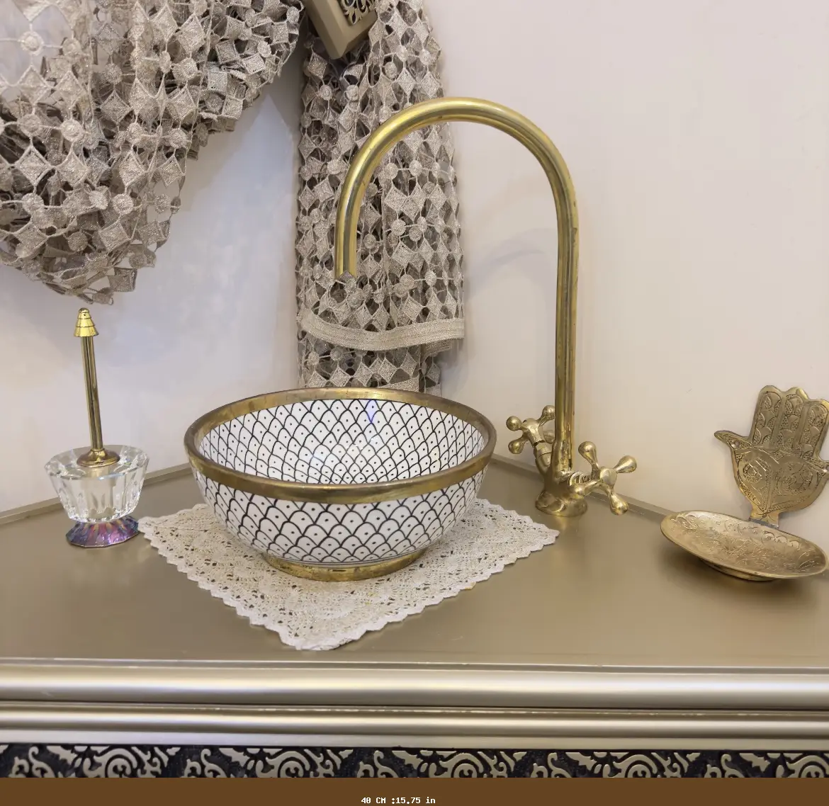 Handmade Ceramic Vessel Sink with Brass Edge - 40 CM :15.75 in