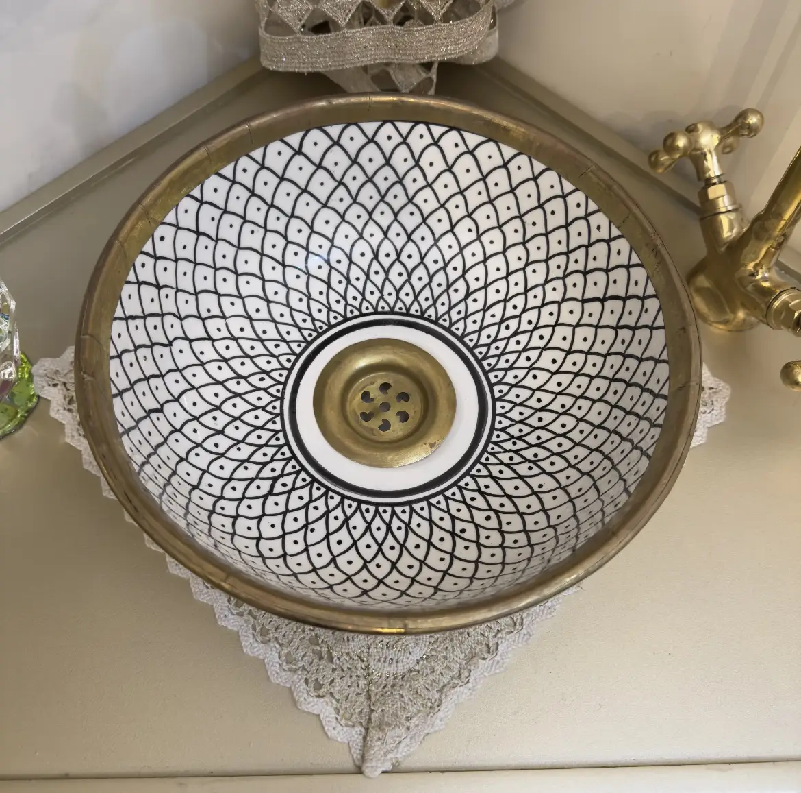 Handmade Ceramic Vessel Sink with Brass Edge - 40 CM :15.75 in