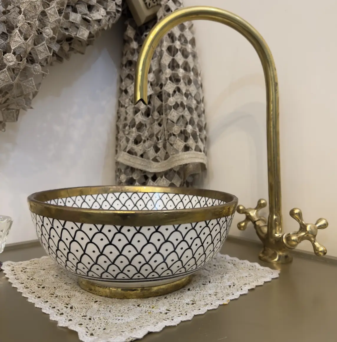 Handmade Ceramic Vessel Sink with Brass Edge - 40 CM :15.75 in
